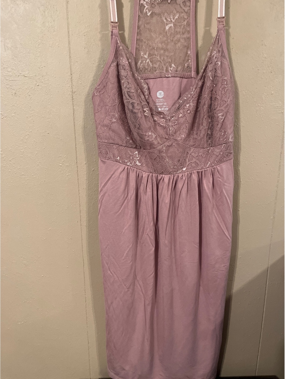 Kindred Bravely Medium Pink Lace Nursing Nightgown